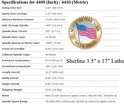 Sherline 4400C-CNC 3.5インチ X 17インチ CNC 旋盤 (インチ) +